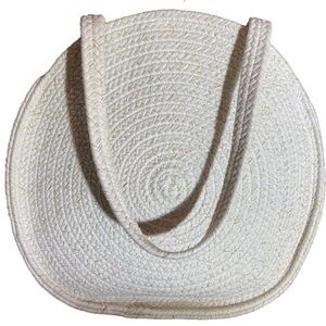 Shiraleah Eve Round Hand Knit Ivory & Gold Large Tote Beach Bag Book Bag